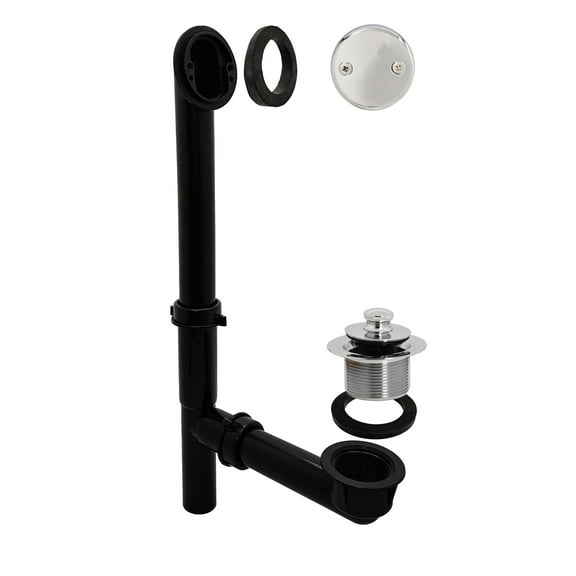 Westbrass 594144-26 14" Black Polypropylene Twist & Close Drain Bathtub Assembly with Two-Hole Overflow, Polished Chrome