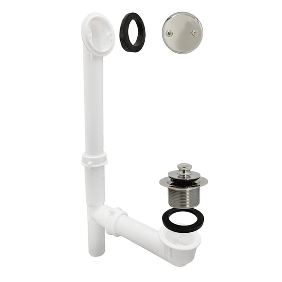 Westbrass 594244-05 14" White Poly Bath Overflow Assembly with Twist & Close Drain and 2-Hole Faceplate, Polished Nickel