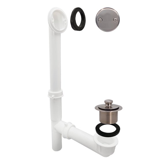 Westbrass 594244-07 14" White Poly Bath Overflow Assembly with Twist & Close Drain and 2-Hole Faceplate, Satin Nickel