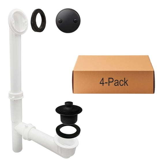 Westbrass 594244-4-62 14" White Poly Bath Overflow Assembly with Twist & Close Drain and 2-Hole Faceplate, Matte Black (4-Pack)