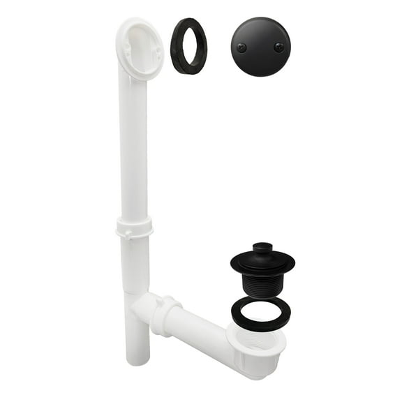 Westbrass 594244-62 14" White Poly Bath Overflow Assembly with Twist & Close Drain and 2-Hole Faceplate, Matte Black