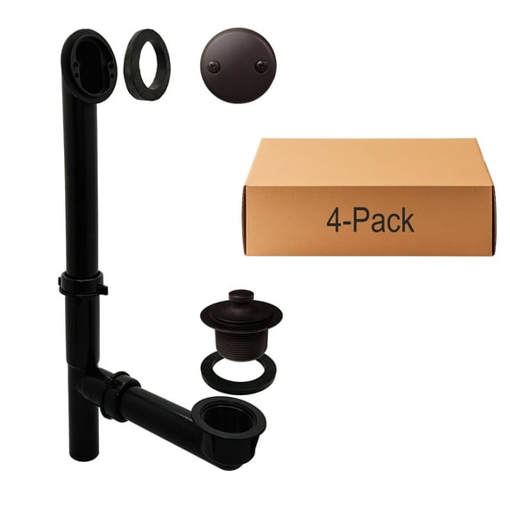 Westbrass 14" Black Polypropylene Pull to Open Bathtub Drain Assembly with 2-Hole Overflow, Oil Rubbed Bronze (4-Pack)