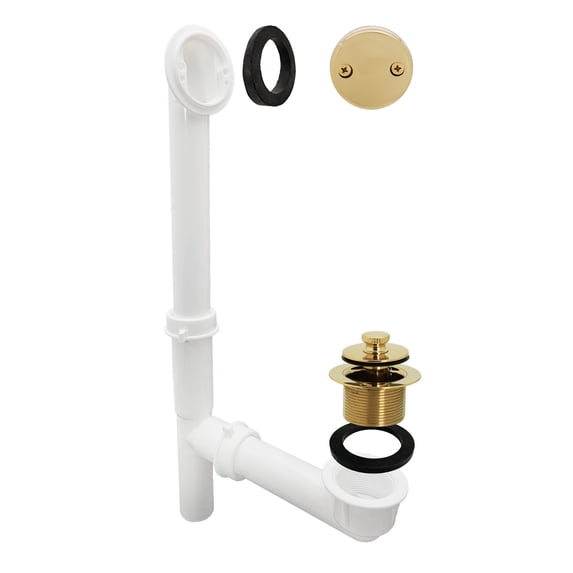 Westbrass 14" White Polypropylene Pull to Open Bathtub Drain Assembly with 2-Hole Overflow, Polished Brass