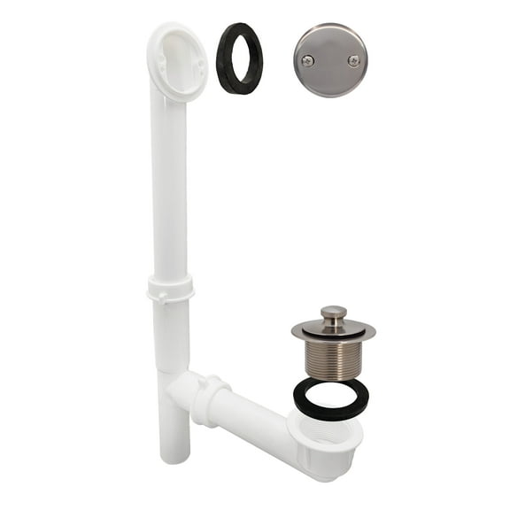 Westbrass 14" White Polypropylene Pull to Open Bathtub Drain Assembly with 2-Hole Overflow, Matte Black