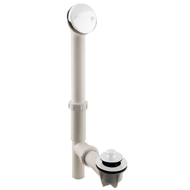 Westbrass 597244-50 14" Bath Overflow Assembly with 2-Hole Faceplate and Pull To Close Drain, Powder Coat White