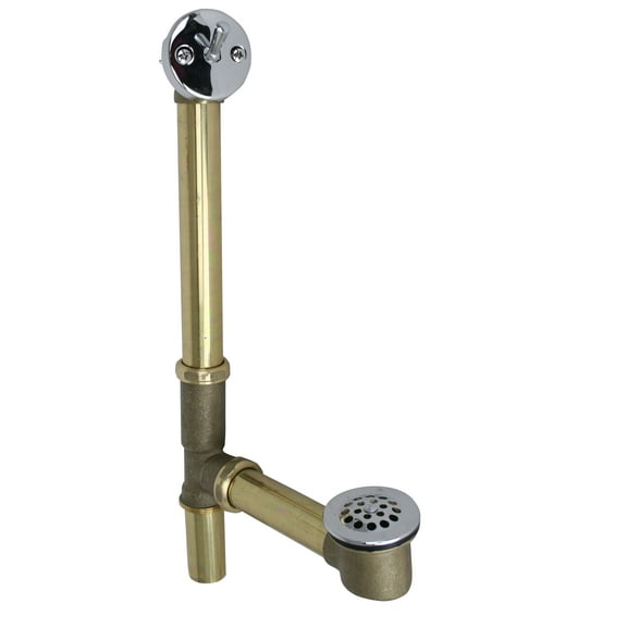 Westbrass 14" 20 Gauge Brass Bathtub Assembly with Trip Lever and Drain Grid, Polished Chrome