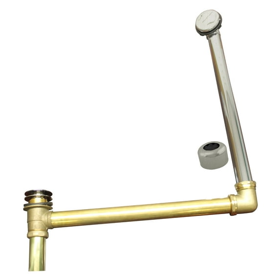Westbrass 24" Direct Outlet Bathtub Assembly with Tip-Toe Drain - Semi-Exposed, Satin Nickel