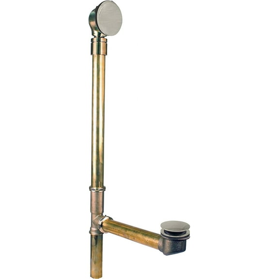 Westbrass 25" Bath Waste Assembly with Ball Joint, Tip-Toe Drain and No-Hole Overflow Cover, Satin Nickel