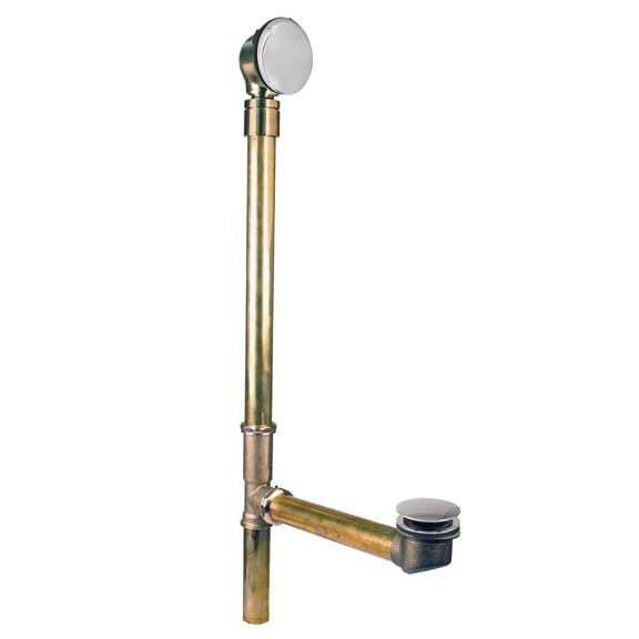 Westbrass 25" Bath Waste Assembly with Ball Joint, Tip-Toe Drain and No-Hole Overflow Cover, Polished Chrome