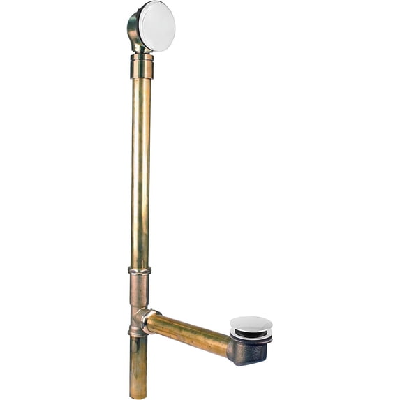 Westbrass 25" Bath Waste Assembly with Ball Joint, Tip-Toe Drain and No-Hole Overflow Cover, Powder Coat White