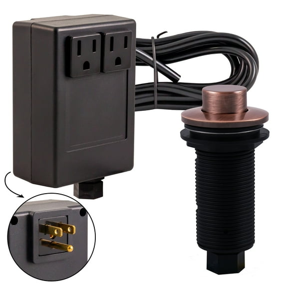 Westbrass ASB-2RB3-07 Disposal Air Switch and Dual Outlet Control Box, Raised Button, Satin Nickel