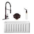 thumbnail image 1 of Westbrass BK124W18A-12 24" Single Bowl Reversible Apron Front Solid Surface Kitchen Sink with Open Coil Faucet, Soap Dispenser and Drain Trim, Oil Rubbed Bronze, 1 of 24