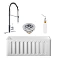 thumbnail image 1 of Westbrass BK124W18A-26 24" Single Bowl Reversible Apron Front Solid Surface Kitchen Sink with Open Coil Faucet, Soap Dispenser and Drain Trim, Polished Chrome, 1 of 24