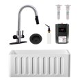thumbnail image 1 of Westbrass BK124WH-2062 24" Single Bowl Reversible Apron Front Solid Surface Kitchen Sink with 4 in 1 Faucet, Dual Water Filters, Soap Dispenser and Drain Trim, Stainless Steel/Matte Black, 1 of 24