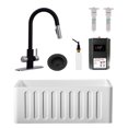 thumbnail image 1 of Westbrass BK124WH-6220 24" Single Bowl Reversible Apron Front Solid Surface Kitchen Sink with 4 in 1 Faucet, Dual Water Filters, Soap Dispenser and Drain Trim, Matte Black/Stainless Steel, 1 of 24