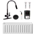 thumbnail image 1 of Westbrass BK13041-2662 30" Single Bowl Reversible Apron Front Solid Surface Kitchen Sink with 4 in 1 Faucet, Dual Water Filters, Soap Dispenser and Drain Trim, Polished Chrome/Matte Black, 1 of 24