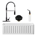 thumbnail image 1 of Westbrass BK133W18A-2662 33" Single Bowl Reversible Apron Front Solid Surface Kitchen Sink with Open Coil Faucet, Soap Dispenser and Drain Trim, Polished Chrome/Matte Black, 1 of 24