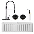 thumbnail image 1 of Westbrass BK236KS18-2062 36" Double Bowl Reversible Apron Front Solid Surface Kitchen Sink with Open Coil Faucet, Soap Dispenser and Drain Trim, Stainless Steel/Matte Black, 1 of 23