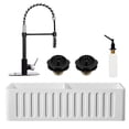 thumbnail image 1 of Westbrass BK236KS18-6226 36" Double Bowl Reversible Apron Front Solid Surface Kitchen Sink with Open Coil Faucet, Soap Dispenser and Drain Trim, Matte Black/Polished Chrome, 1 of 23