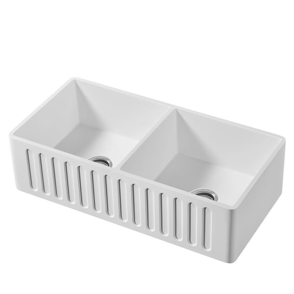 Westbrass BK236W 36" Double Bowl Solid Surface Kitchen Sink with Reversible Farmhouse Apron Front