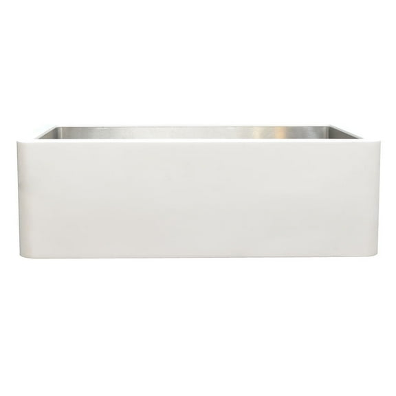 Westbrass BSS130W 30" Single Bowl 14 Ga. Stainless Steel Kitchen Sink with White Solid Surface Farmhouse Apron Front and Rim Top