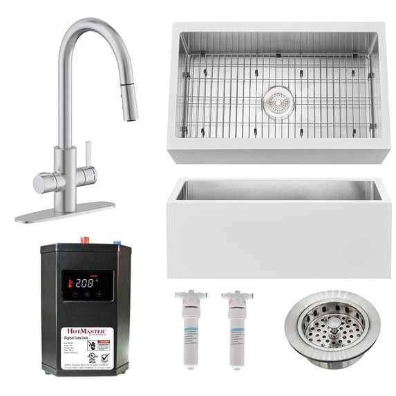 Westbrass 30" Stainless Steel/Solid Surface Kitchen Sink Kit, Stainless Steel