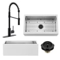 thumbnail image 1 of Westbrass BSS133WKS18-62 33" Single Bowl 14 Ga. Stainless Steel/White Solid Surface Kitchen Sink with Open Coil Faucet and Drain Basket, Matte Black, 1 of 21
