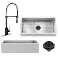 thumbnail image 1 of Westbrass BSS136WKS18-6226 36" Single Bowl 14 Ga. Stainless Steel/White Solid Surface Kitchen Sink with Open Coil Faucet and Drain Basket, Matte Black/Polishd Chrome, 1 of 21