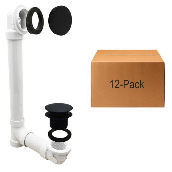 Westbrass Sch. 40 PVC Bathtub Assembly with Tip-Toe Drain and No-Hole Overflow, Matte Black (12-Pack)