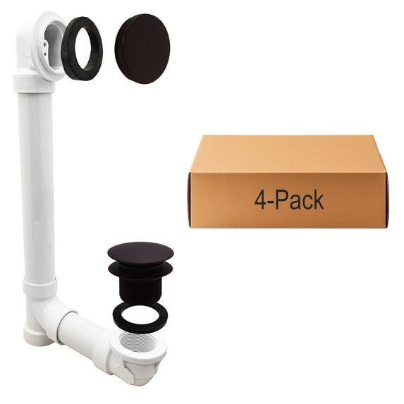 Westbrass Sch. 40 PVC Bathtub Assembly with Tip-Toe Drain and No-Hole Overflow, Oil Rubbed Bronze (4-Pack)