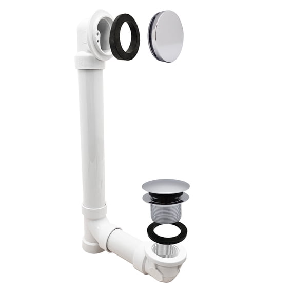 Westbrass Sch. 40 PVC Bathtub Assembly with Tip-Toe Drain and No-Hole Overflow, Polished Chrome