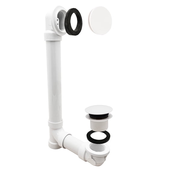 Westbrass Sch. 40 PVC Bathtub Assembly with Tip-Toe Drain and No-Hole Overflow, Powder Coat White