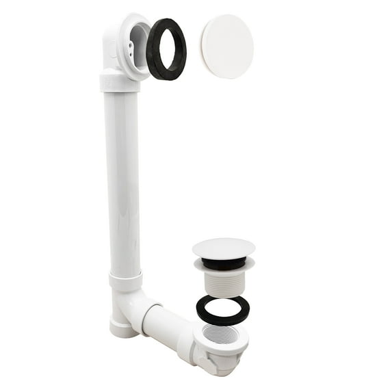 Westbrass Sch. 40 PVC Bathtub Assembly with Tip-Toe Drain and No-Hole Overflow, Powder Coat White