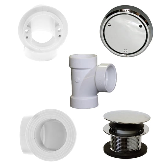 Westbrass Bathtub Tip-Toe Drain Kit with Patented Deep Soak Overflow Cover and Sch. 40 PVC Fittings - Plumber's Pack, Polished Nickel