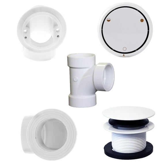 Westbrass Bathtub Tip-Toe Drain Kit with Patented Deep Soak Overflow Cover and Sch. 40 PVC Fittings - Plumber's Pack, Powder Coat White