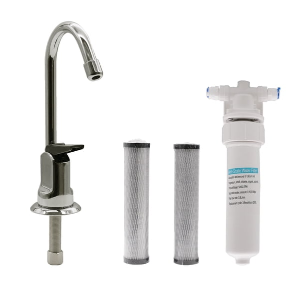 Westbrass C0127-05 6" Touch-Flo Style Pure Cold Water Dispenser Faucet Kit with Under Sink In-line Filter Unit and 2-Pack Replacement Cartridges, Polished Nickel