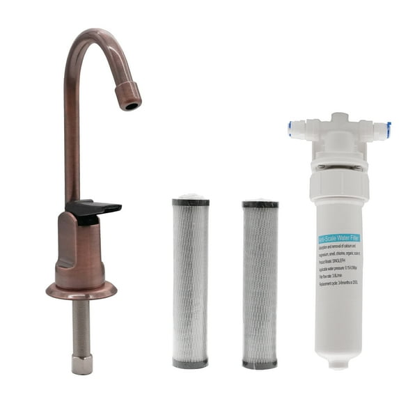 Westbrass C0127-11 6" Touch-Flo Style Pure Cold Water Dispenser Faucet Kit with Under Sink In-line Filter Unit and 2-Pack Replacement Cartridges, Antique Copper