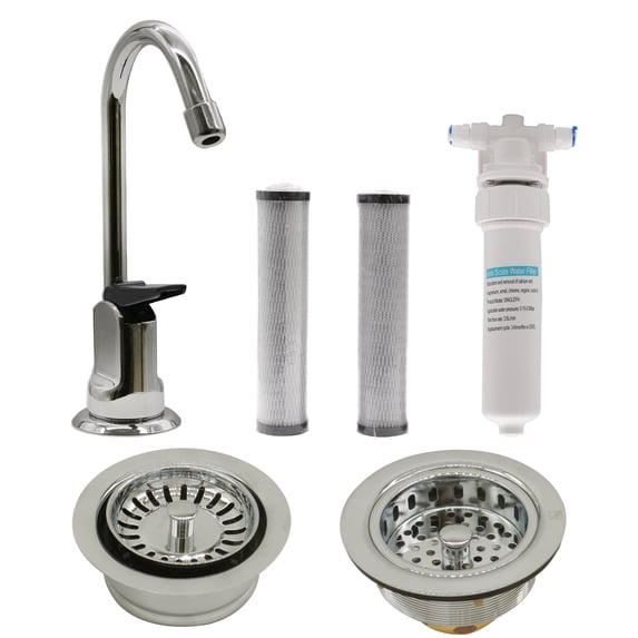 Westbrass C0132-05 6" Touch-Flo Style Pure Cold Water Dispenser Faucet Kit with Filter, 2-Pack Replacement Cartridges, Kitchen Sink Strainer & Disposal Trim Set, Polished Nickel