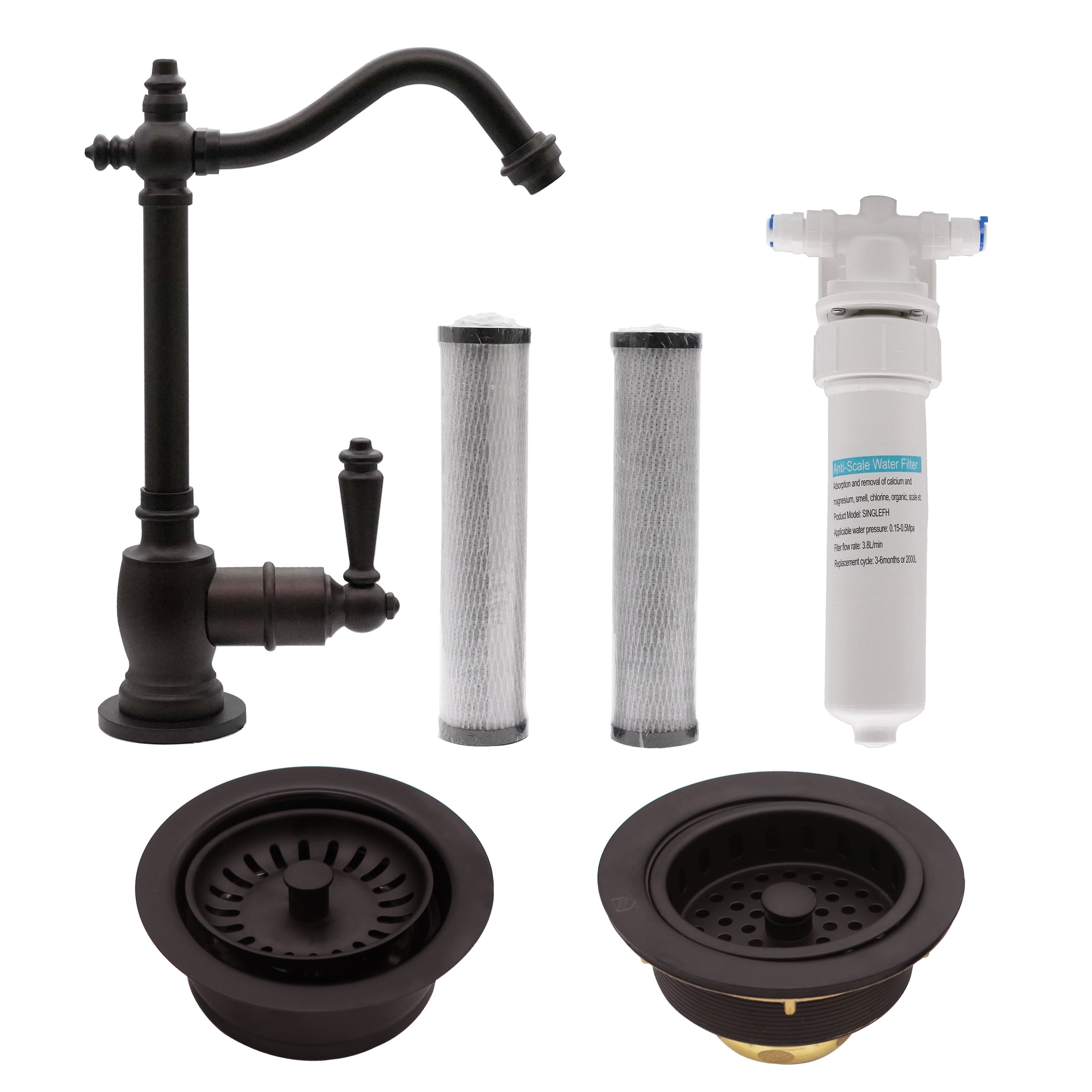 Westbrass 9" Victorian 1-Lever Cold Water Dispenser Kit with Under Sink Filter System, Kitchen Sink Strainer & Disposal Trim Set, Oil Rubbed Bronze