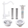 thumbnail image 1 of Westbrass 9" Victorian 1-Lever Cold Water Dispenser Kit with Under Sink Filter System, Kitchen Sink Strainer & Disposal Trim Set, Powder Coat White, 1 of 17