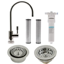 Westbrass C0136-05 11" Contemporary 1-Lever Cold Water Dispenser Faucet Kit with Filter, 2-Pack Replacement Cartridges, Kitchen Sink Strainer & Disposal Trim Set, Polished Nickel