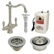 Westbrass C0141-07 Victorian 9" 2-Handle Hot & Cold Water Dispenser Faucet Kit with Water Filter and Disposal Trim Set, Satin Nickel