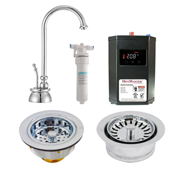 Westbrass 10" 1-Handle Hot Water Faucet with Heating Tank, Filter and Disposal Trim, Polished Chrome