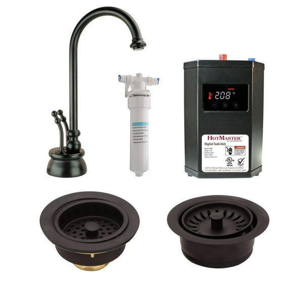 Westbrass C0145-12 Docalorah 10" 2-Handle Hot & Cold Water Dispenser Faucet Kit with, Heating Tank, Water Filter and Disposal Trim Set, Oil Rubbed Bronze