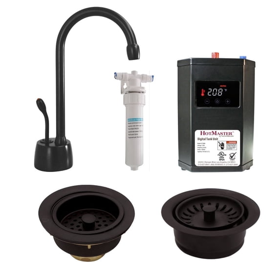 Westbrass 9" 1-Handle Hot Water Faucet with Heating Tank, Filter and Disposal Trim, Matte Black