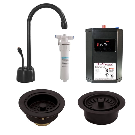 Westbrass 9" 1-Handle Hot Water Faucet with Heating Tank, Filter and Disposal Trim, Matte Black