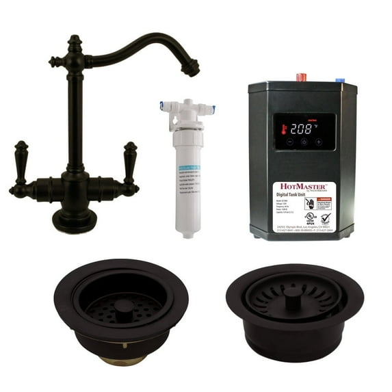 Westbrass 9" 2-Handle Hot & Cold Water Faucet with Heating Tank, Filter and Disposal Trim, Matte Black