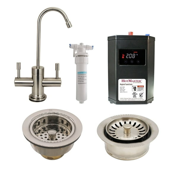 Westbrass 10" 2-Lever Hot & Cold Water Dispenser Faucet with Heat Tank, Filter and Disposal Trim, Satin Nickel