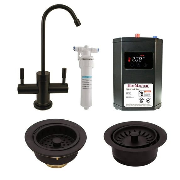 Westbrass C0149-12 Contemporary 10" 2-Lever Hot & Cold Water Dispenser Faucet Kit with, Heating Tank, Water Filter and Disposal Trim Set, Oil Rubbed Bronze