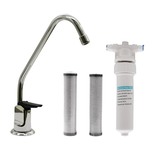 Westbrass CO128-05 8" Touch-Flo Style Pure Cold Water Dispenser Faucet Kit with Under Sink In-line Filter Unit and 2-Pack Replacement Cartridges, Polished Nickel
